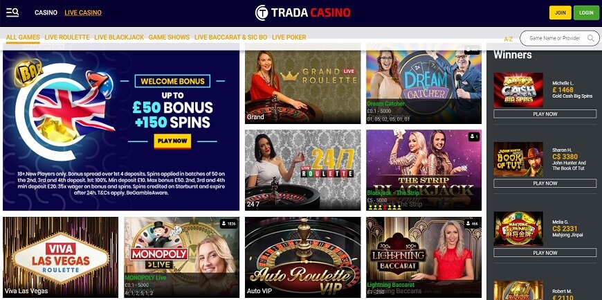 Trada Casino screen 2